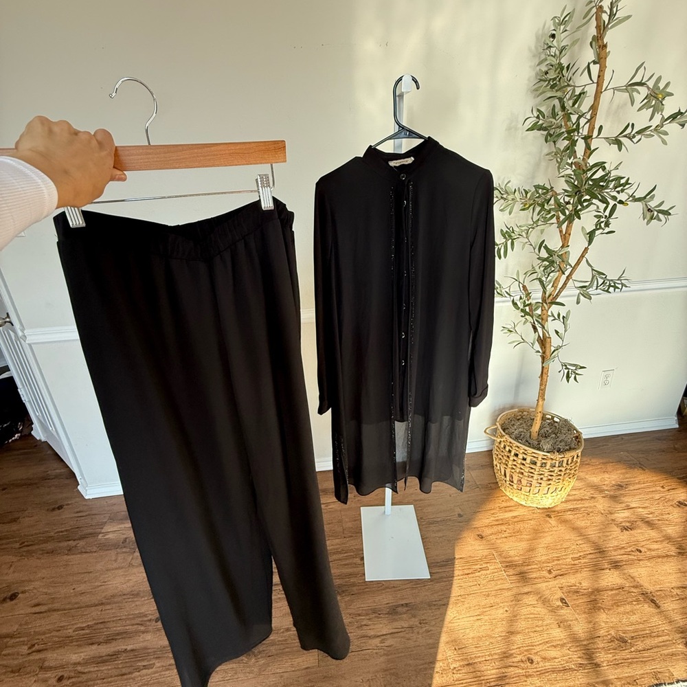 Elegant Black Women's chiffon two piece set size us womesn XXL